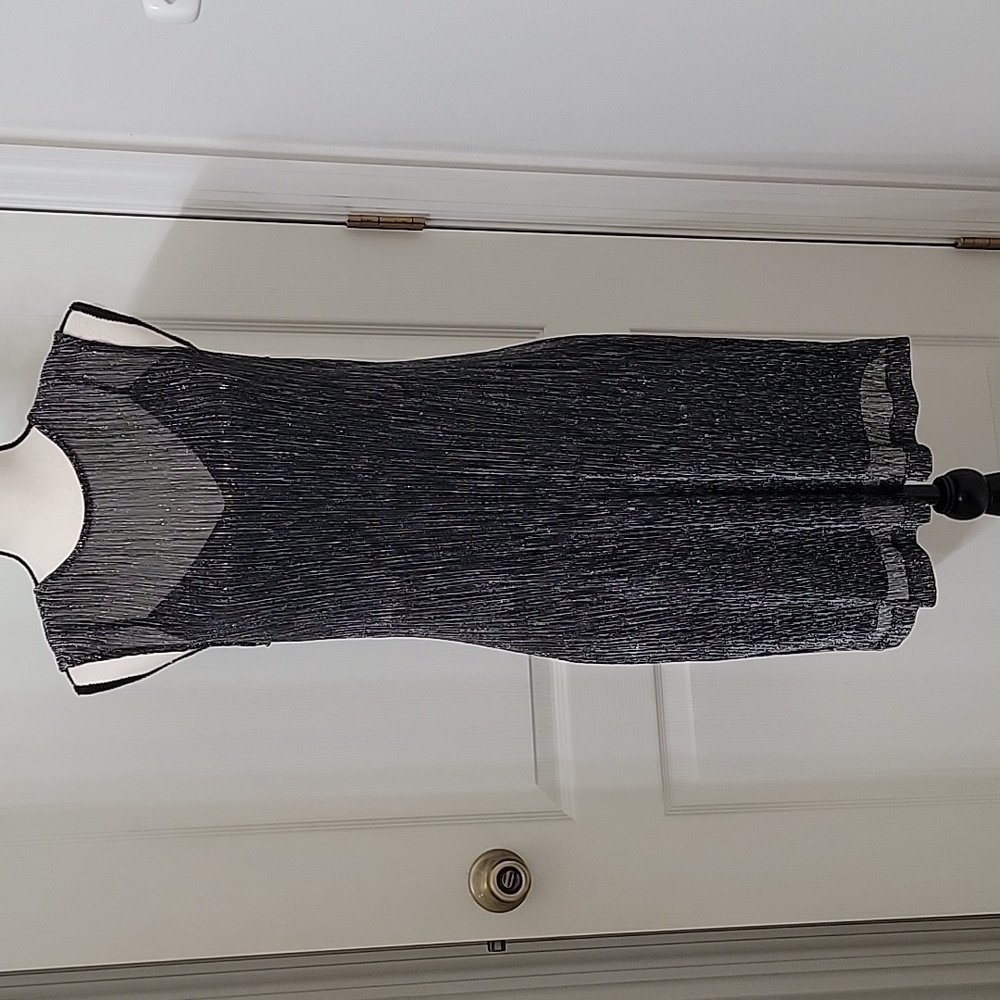 Unbranded Unsized Black Silver Metallic Overlay Black Halter Dress